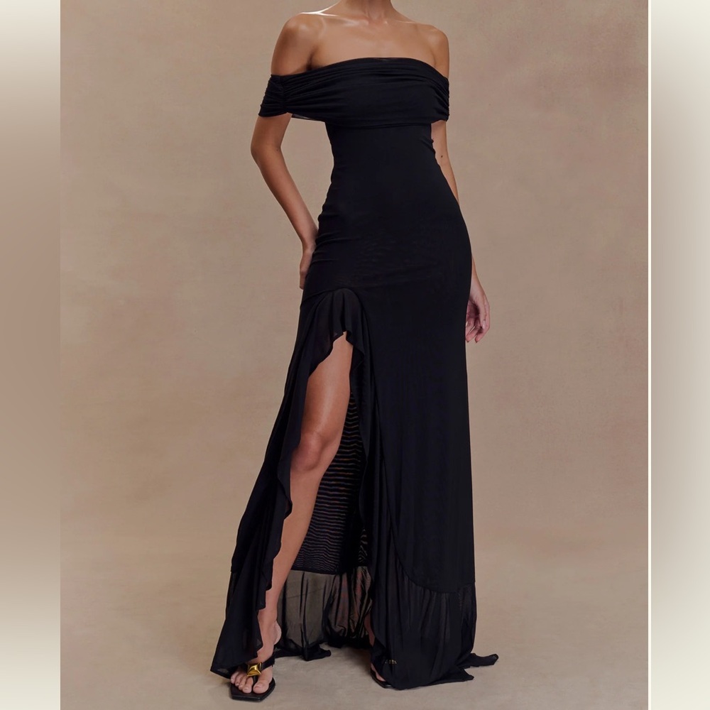 Black One-Shoulder Maxi Dress with Side Slit